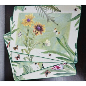 Floral Botanical Corked back Placemats set 4 Sunflowers Iris Butterfly Bees VTG